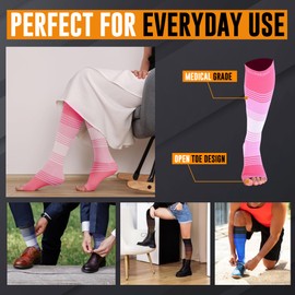 Doc Miller Toeless Compression Socks for Women & Men – Open Toe Calf Support Sleeves, 20-30mmHg Knee High, Lightweight & Breathable for Circulation, 1 Pair