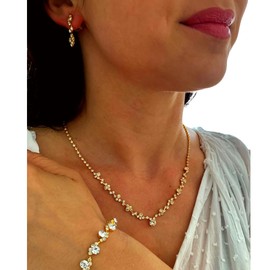 ONDEGO® GOLD 3er Set Strass Schmuck Kette Schmuckset Armband Kommunion Ball Abiball Hochzeit Brautschmuck