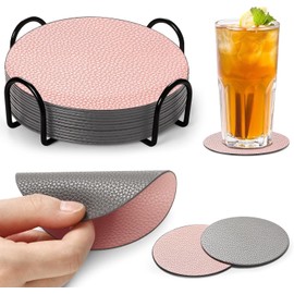 Untersetzer Gläser 12er Set, Doppelseitigen Untersetzer aus Kunstlede Leder mit Halter, rutschfest, Schützt Oberflächen vor Flecken und Kratzern, Ideal für Getränke, Vasen und Flaschen