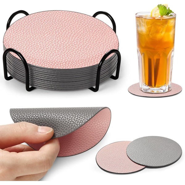 Untersetzer Gläser 12er Set, Doppelseitigen Untersetzer aus Kunstlede Leder mit