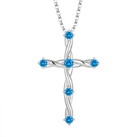 EJARY Aquamarine Cross Necklace for Women 925 Sterling Silver Christian March Birthstone Blue Topaz Cubic Zirconia Cross Pendant Necklace