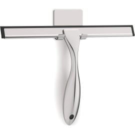 All-Purpose Stainless Steel Shower Squeegee for Glass Doors with Adhesive Hooks,