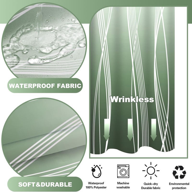 Extra Long No Hook Shower Curtain and Liner Set, Ombre