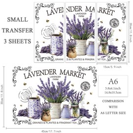 OLYCRAFT 3pcs/Set Lavender Bee Rub on Transfers for Furniture and Crafts 6x12 Inch Lavender Market Furniture Decals Purple Flower Transfer Stickers Rub on Decals for Wood Furniture Home Decor