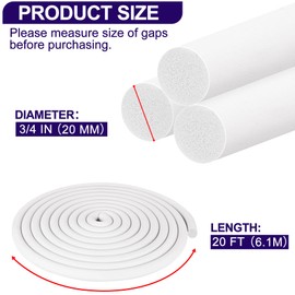 ToLanbbt Backer Rod EPDM Rubber 3/4" Diameter x 20' Length Caulk Saver Door Window Weather Stripping Seal for Concrete Filling Joints and Gaps (White)