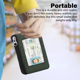 ZHOMA Minimalist Small Wallet for Men Women with 2 Zip Pockets, Multi Functional ID Case with Keychain and Card Holder, Coin Purse Badge Lanyard Pouch for Boys Girls Travel - Black&Army Green