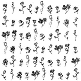 HAIKING Rose Nail Charm, 60 PCS Vintage Punk Silver 3D Flower Nail Art Kits for Nail Art Decorations, DIY Crafting Accessories (About 15 x 10mm/0.59 x 0.39in)