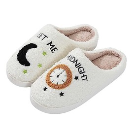 MVYNUL Unisex Meet Me at Midnight Slippers Soft Embroidered Plush Fluffy Warm Home Slippers Indoor Outdoor Slippers Couple Shoes, White, 6.5-7 Women/5.5-6 Men