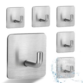 UNILECON Klebehaken Extra Stark für Badezimmer - 6 Stück 304 Edelstahl Selbstaht Klebe-Haken, ohne Bohren, für Küchen, Badezimmer und Toilettenkabinette（Silber）