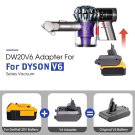 BTRUI for Dyson V6 Adapter for Dewalt 20V Battery Convert to for Dyson V6 Absolute/Motohead/Animal+Fluffy/Mattress/DC58 DC59 DC61 DC62 SV04 SV09 Vacuum Converter (only DW20V6 Adapter)