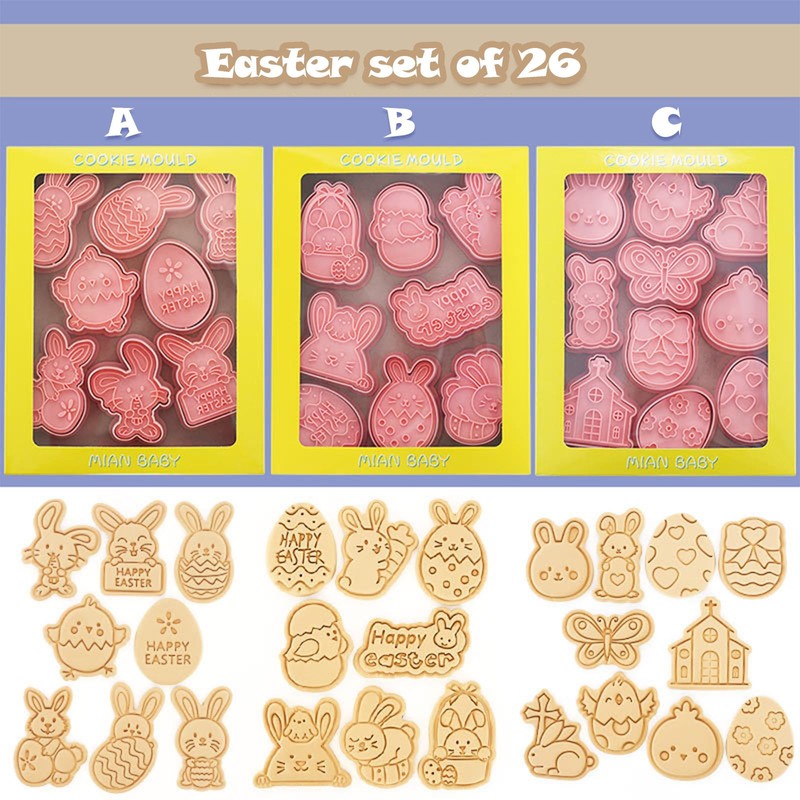 Joinor 26pcs Easter Cookie Cutters Stamps Biscuit Baking Tools Embossing