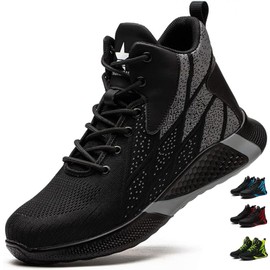 PAQOZKC Lightweight Safety Shoes Men Women Work Trainers Steel Toe Caps Sport Safety Boots Breathable Slip on Industrial Sneakers 8081/Black 7.5UK