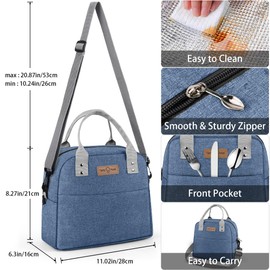 Lunch Bag Insulated Lunch Tote Bag with Adjustable Strap Reusable Lunch Box for Women/Men/Kids Leakproof Lunch Bags Portable Thermal Cooler Bag for Work School Picnic, Blue