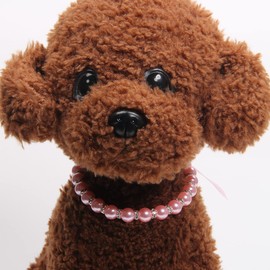 XKSRWE Dog Cat Pearls Necklace Collar with Bling Accessories and Ribbon Bow Pet Puppy Jewelry for Female Dogs Cats Small Medium (L, Pink)