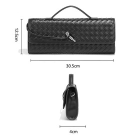 Covelin Women's Handmade Woven Evening Bag Leather Shoulder Clutch Handbag Fashion Crossbody Purse Black