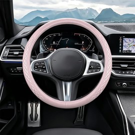 14.5-15 Inch Steering Wheel Cover Non-Slip Leather, Pink