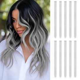 ARWIG 10 Pcs Clip In Hair Extension, 22 In Hair Extensions Human Hair Extensions Long Straight Hair Extensions clip in Hair Accessories for Girls (Gray)