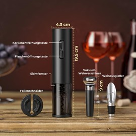 GHB Corkscrew Electric 8 in 1 Rechargeable Electric Bottle Opener with Base USB Charging Cable Foil Cutter Wine Pourer and Vacuum Stopper Gift Idea for Wine Lovers