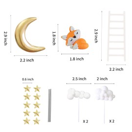 Decoración para tartas de animales del bosque, diseño de luna, zorro, estrellas, nubes, decoración para tartas de cumpleaños, baby shower
