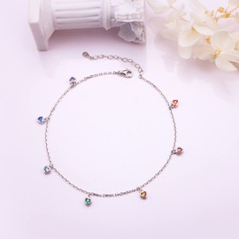 HOOHWE Anklet for Women Sterling Silver Sunflower Turtle Anchor Star and Moon Beach Anklet Double Layer with Beads Adjustable Boho Gift for Girls, Sterling Silver