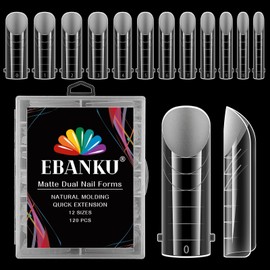 EBANKU 120 Pieces Clear Matte Dual Nail System Mould Acrylic Coffin Nail Extension Tips Nail Art Manicure Tools 12 Sizes with Scale