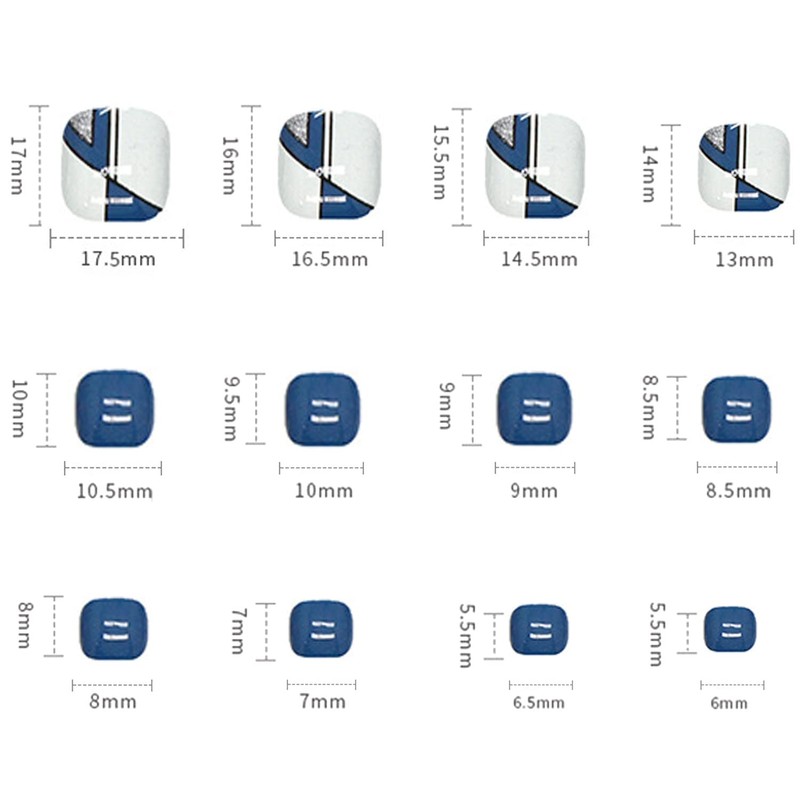 Press on Toenails with Line Designs, Square Full Cover Glossy