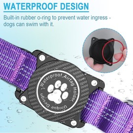 Ytanest Reflective AirTag Dog Collar, Waterproof Air Tag Dog Collar Holder, Luminous,Comfortable and Durable Padded Heavy Duty Dog Collars for Small Medium Large Dogs, Purple, S