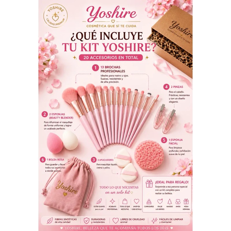 Kit Brochas Maquillaje Profesional 20 Piezas Beauty Blender