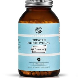 Creapure Creatine Monohydrate by Qidosha 240 Pieces in Pharmacist Glass, 750 mg per Capsule, Each Batch Laboratory Tested, German Manufacture