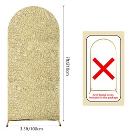 AIBIIN 3.3x7ft Shiny Champagne Gold Arch Cover Spandex Fitted Arch Stand Covers 2-Sided Metallic Sparkly Arch Shape Backdrop Cover for Birthday Bride To Be Engagement Anniversary Retirement Decoration