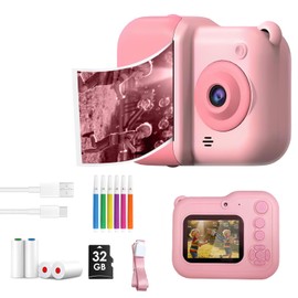 Kids Camera Instant Print, Christmas Birthday Gifts for Girl Boys 3-12 Years Old, Dual Camera HD Digital Video Cameras for Toddler 4 Rolls Print Paper & 32G Card (Pink)