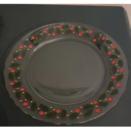 Arcoroc Christmas Plates Clear Glass Holly Berry Set Of (4)