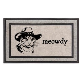 Daylor Outdoor Indoor Doormat 18" x 30" Gray/Beige/Black Rubber Backed Door Mat Fabric Mat Meowdy Cat Funny Howdy Country Cowboy Cat