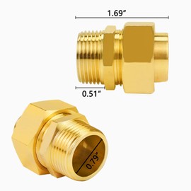Kinchoix 2 pcs 3/4'' Brass Pipe Fittings Metal Hex Nipple Brass Tone NPT Male Thread Pipe Adapter