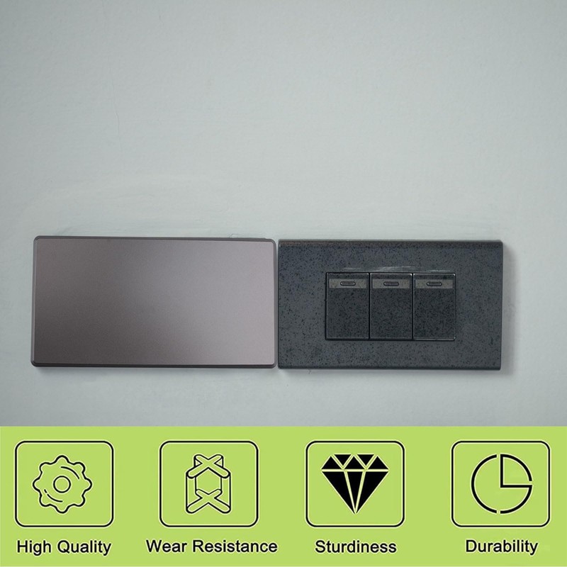 UFURMATE 2PCS Dark Grey Screwless Blank Wall Plate Plastic One-Piece