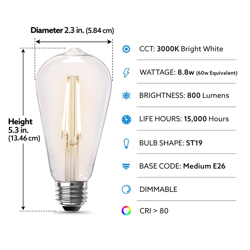 Feit Electric ST19 Vintage Edison LED Light Bulb, 100W Equivalent,