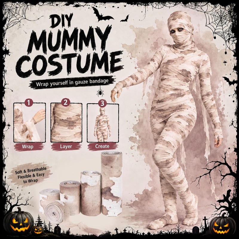 Lothee 10 Rolls 50 Yards Halloween Mummy Bandage Wrap Costume