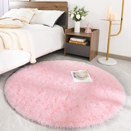 ROHATIM Deep-Pile Rug, Round Living Room, Super Soft Shaggy Rug, Fluffy, Soft Area Rug, Bedroom Rugs, Super Soft, Fluffy Children's Mat, Pink, 100 x 100 cm