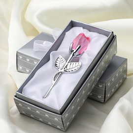 Crystal Metal Red Rose Crafts Graduation Gift Box Set, Valentine Gift Wedding Gift Mother's Day Gift Box Transparent:_Gold Rod White Rose