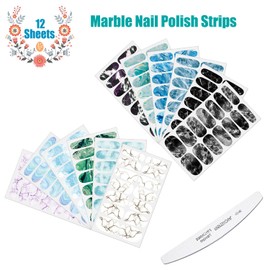 JERCLITY 168 Pieces 12 Sheets Women's Marble Nail Wraps Self-Adhesive Retro Style Marble Nail Polish Strips Full Cover Nail Stickers False Nail Strips Manicure Kit with Nail File for Women Kids