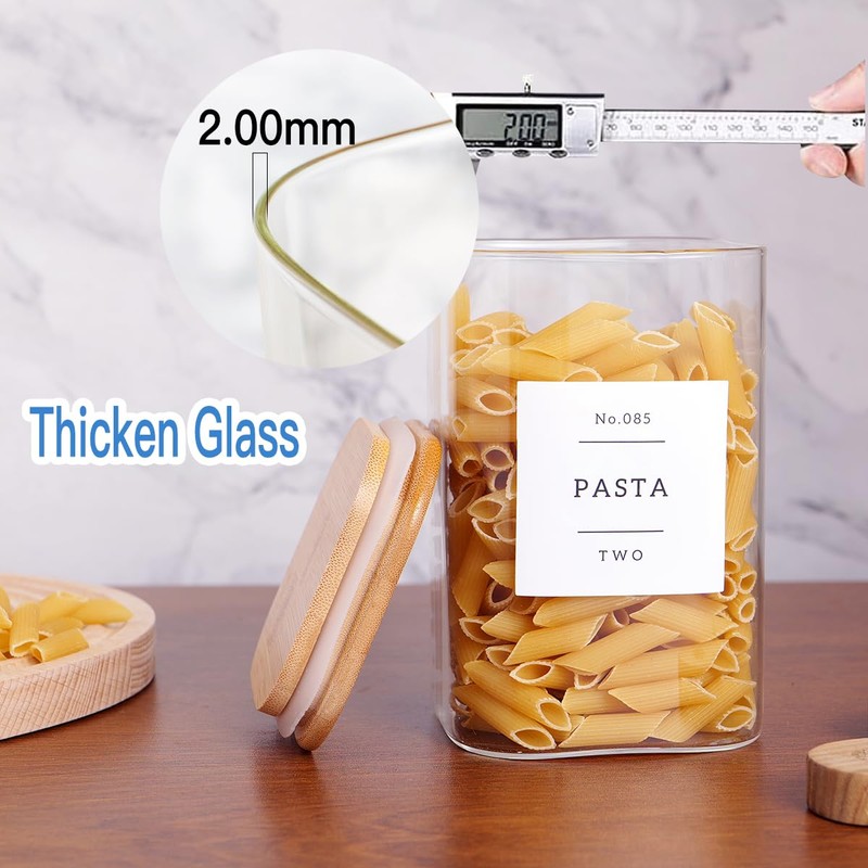 CZZGSM 6 Pack Square Kitchen Storage Jars with Airtight Bamboo