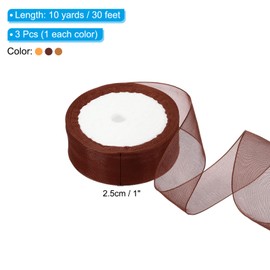 PATIKIL 10 Yd Sheer Organza Ribbon, 3 Roll Chiffon Decoration Fabric for Gift Wrapping, Ginger Yellow/Champagne/Brown