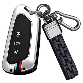Ysbxitu Key Case with Key Fob Key Case Cover Fits VW Golf 8 Seat Leon MK 4 Tarraco Ateca Skoda Octavia Metal Remote Control Cover Gift Idea Accessories, B silver