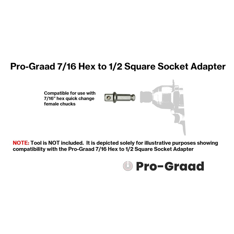 Pro-Graad 7/16 Hex to 1/2 Square Socket Adapter Drive Converter,