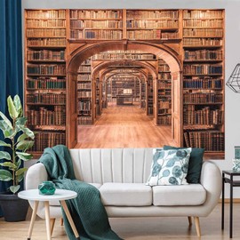 KIKIDOR Library Bookshelf Backdrop Vintage Wood College Library Study Room Ancient Books Archway Photography Background Video Conference Graduation Party Supplies Child Adult Photo Studio Props 7x5ft