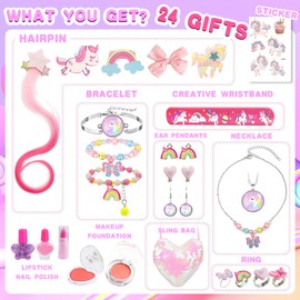 Advent Calendar Cosmetics Children Girls 2024 Christmas Calendar 24 Fashion Jewellery Make-Up Beauty Calendar Like Unicorn Jewellery Earrings Hair Accessories from 3-12 Years Girls
