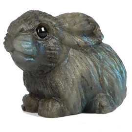 Artistone Labradorite Crystal Rabbit Figurine 2 Inch Carved Gemstone Bunny Ornament Animal Carving Statue Sculpture Healing Crystals Stones for Home Garden Lawn Yard