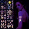 Penubuy Neon Party Temporary Tattoo, 6 Sheets Fluorescent Foil Embossing