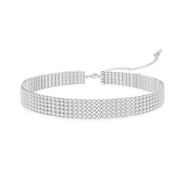Yamberdoly Rhinestone Necklaces for Women 925-Silver-Plated Tennis Necklace CZ Diamond Choker Silver Necklace for women Wedding Mother's Day Gifts 5 rows