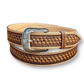 DANIEL'S ARTPLANET Western Belt for Men Full Grain One Piece Leather With Buckle Engraved Handmade Tooled 1.5”, Brown, 46 (fits size 44 jeans)